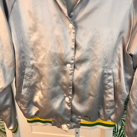 VTG Y2K Puma Women’s Silver Nylon Baseball Bomber Jacket Large - Picture 6 of 16